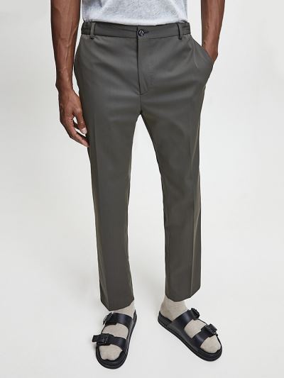 Calvin Klein Ruhák HU913182 | Calvin Klein Tapered Gabardine Férfi Nadrág Sötét Olivazöld